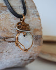 Rainbow Moonstone Antique Bronze & White Gold Necklace with Leather Cord Designs by Nature Gems