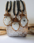 Rainbow Moonstone Antique Bronze & White Gold Necklace with Leather Cord Designs by Nature Gems