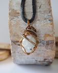 Rainbow Moonstone Antique Bronze & White Gold Necklace with Leather Cord Designs by Nature Gems