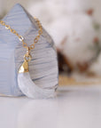 Rainbow Moonstone Necklace - 14K Gold Filled Crescent Moon Charm DesignsbyNatureGems