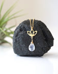 Rainbow Moonstone Necklace - 14K Gold-Filled Lotus Pendant DesignsbyNatureGems