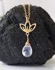 Rainbow Moonstone Necklace - 14K Gold-Filled Lotus Pendant DesignsbyNatureGems