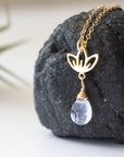 Rainbow Moonstone Necklace - 14K Gold-Filled Lotus Pendant DesignsbyNatureGems