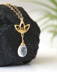 Rainbow Moonstone Necklace - 14K Gold-Filled Lotus Pendant DesignsbyNatureGems