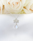 Rainbow Moonstone Necklace - Sterling Silver Lotus Pendant DesignsbyNatureGems