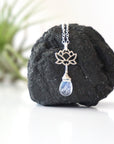 Rainbow Moonstone Necklace - Sterling Silver Lotus Pendant - June Birthstone Jewelry DesignsbyNatureGems