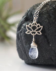 Rainbow Moonstone Necklace - Sterling Silver Lotus Pendant - June Birthstone Jewelry DesignsbyNatureGems