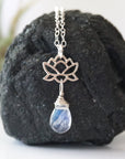 Rainbow Moonstone Necklace - Sterling Silver Lotus Pendant - June Birthstone Jewelry DesignsbyNatureGems