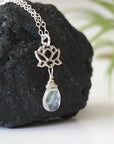 Rainbow Moonstone Necklace - Sterling Silver Lotus Pendant - June Birthstone Jewelry DesignsbyNatureGems