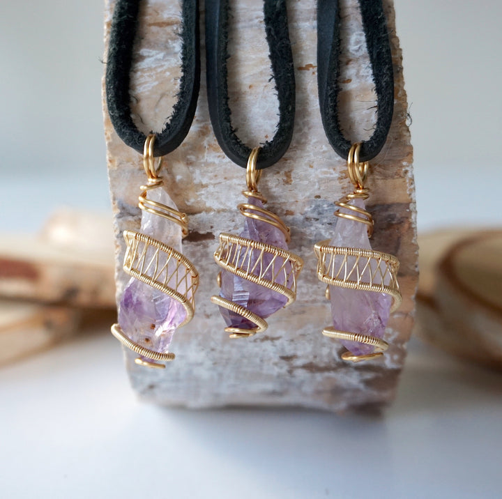 Raw Amethyst Point Necklace - Gold Plated Designs by Nature Gems