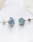 Raw Aquamarine Earrings - Sterling Silver Wire Wrapped Earrings DesignsbyNatureGems