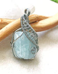 Raw Blue Aquamarine Crystal Necklace - March Birthstone Pendant DesignsbyNatureGems