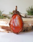 Raw Carnelian Necklace -Wire Wrapped Healing Crystal Pendant DesignsbyNatureGems
