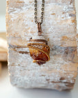 Raw citrine necklace antique bronze wire wrapped crystal pendant for men and women handmade by Designs by Nature Gems