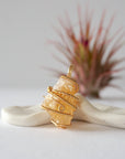 Front view of raw citrine pendant showing natural unpolished crystal texture - wire wrapped in gold plated copper handmade November birthstone necklace detail
