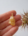 Raw citrine pendant held in hand showing size scale - natural unpolished crystal wire wrapped in gold plated copper handmade necklace size reference