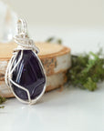 Raw Dark Amethyst Necklace - Silver Wire Wrapped DesignsbyNatureGems