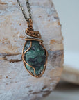 Raw Emerald Crystal Necklace - Silver and Bronze Wire DesignsbyNatureGems