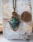 Raw Emerald Crystal Necklace - Silver and Bronze Wire DesignsbyNatureGems