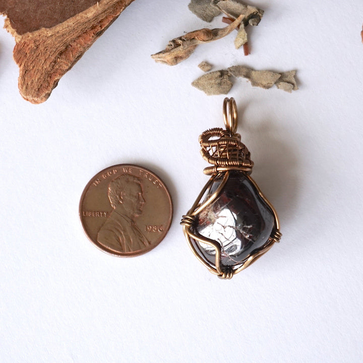 Raw Garnet Pendant Necklace - Antique Bronze Designs by Nature Gems