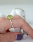 Raw Green Peridot Crystal Adjustable Ring - Sterling Silver DesignsbyNatureGems