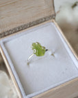 Raw Green Peridot Crystal Adjustable Ring - Sterling Silver DesignsbyNatureGems