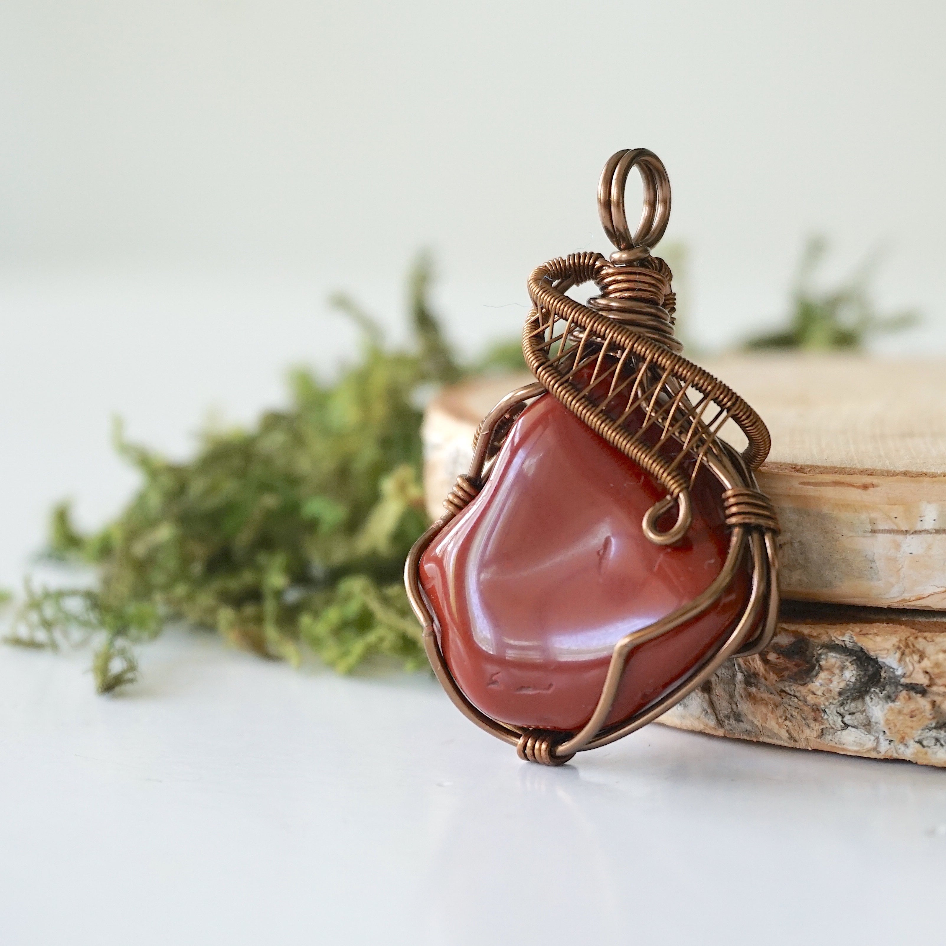 Raw Red Jasper Crystal Pendant 24 Inch Necklace