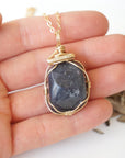 Raw Sapphire Crystal Necklace 14K Gold-FIlled - September Birthstone DesignsbyNatureGems