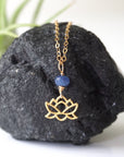 Raw Sapphire Lotus Necklace - 14K Gold-Filled DesignsbyNatureGems