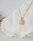 Rose Quartz 14K Gold Huggie Charm Necklace Designs by Nature Gems