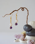 Rose Quartz & Amethyst Gold Plated Hook Drop Earring Designs by Nature Gems