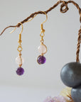 Rose Quartz & Amethyst Gold Plated Hook Drop Earring Designs by Nature Gems