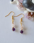 Rose Quartz & Amethyst Gold Plated Hook Drop Earring Designs by Nature Gems