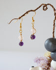 Rose Quartz & Amethyst Gold Plated Hook Drop Earring Designs by Nature Gems