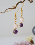 Rose Quartz & Amethyst Gold Plated Hook Drop Earring Designs by Nature Gems