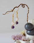 Rose Quartz & Amethyst Gold Plated Hook Drop Earring Designs by Nature Gems