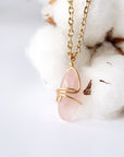 Rose Quartz Charm Necklace - Gold Plated Brass Designs by Nature Gems