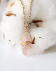 Rose Quartz Charm Necklace - Gold Plated Brass Designs by Nature Gems