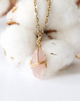Rose Quartz Charm Necklace - Gold Plated Brass Designs by Nature Gems