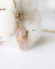 Rose Quartz Charm Necklace - Gold Plated Brass Designs by Nature Gems