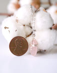 Rose Quartz Charm Necklace - Sterling Silver Plated Designs by Nature Gems