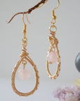 Rose Quartz Gold Plated Round Wire Earring Designs by Nature Gems