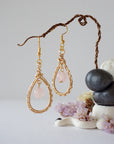 Rose Quartz Gold Plated Round Wire Earring Designs by Nature Gems