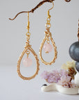 Rose Quartz Gold Plated Round Wire Earring Designs by Nature Gems