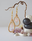 Rose Quartz Gold Plated Round Wire Earring Designs by Nature Gems