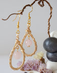 Rose Quartz Gold Plated Round Wire Earring Designs by Nature Gems