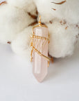 Rose Quartz Hexagonal Point Necklace - Gold Plated Designs by Nature Gems