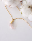 Rose Quartz Moon Charm Necklace - 14K Gold-Filled DesignsbyNatureGems