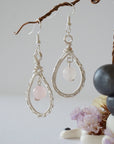 Rose Quartz Silver Plated Round Wire Earring Designs by Nature Gems