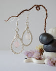 Rose Quartz Silver Plated Round Wire Earring Designs by Nature Gems